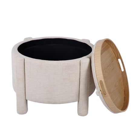 Bellamy Railroad Chenille Storage Stool used as a modern living room accent side table