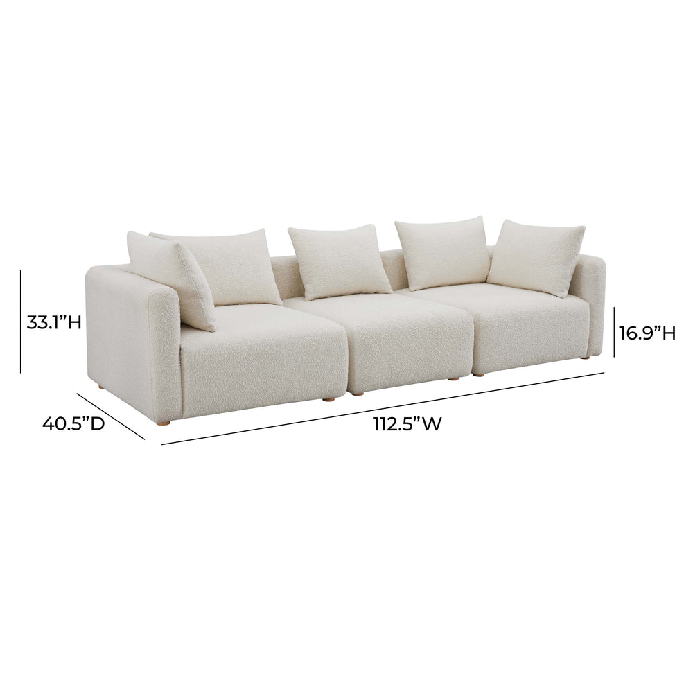 Hangover 112.5" Cream Boucle Sofa dimensions