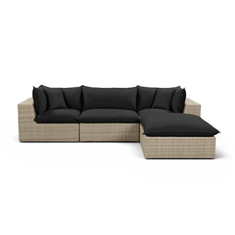 Cali 4-Piece Performance Fabric and Wicker Outdoor Sectional wide view Grey on Brown base