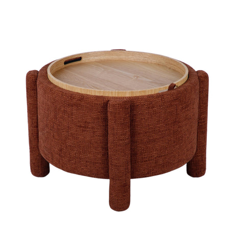 Bellamy Railroad Chenille Storage Stool in Brown fabric weave detail