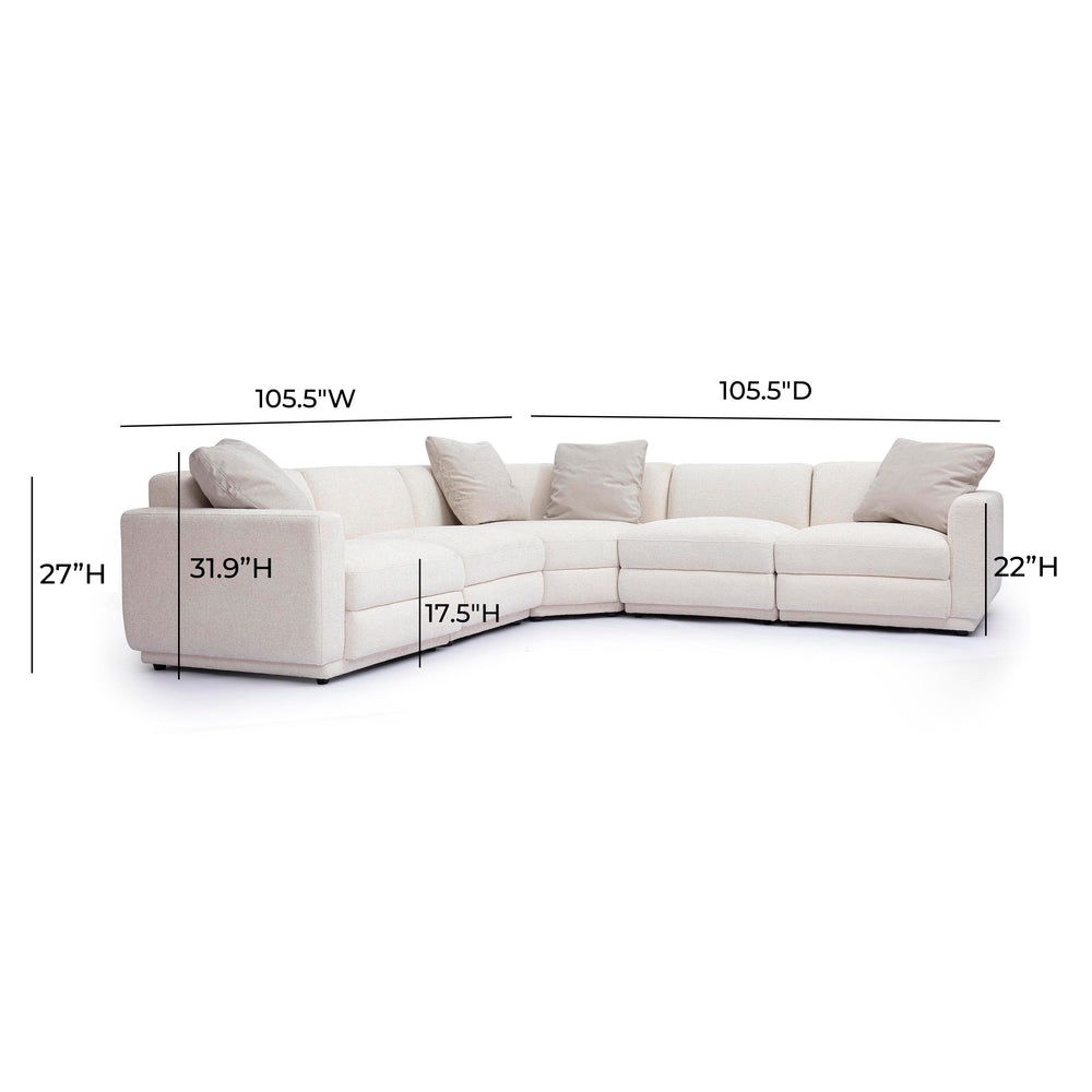 Perry 5-Piece Cream Chenille Modular L-Sectional dimensions