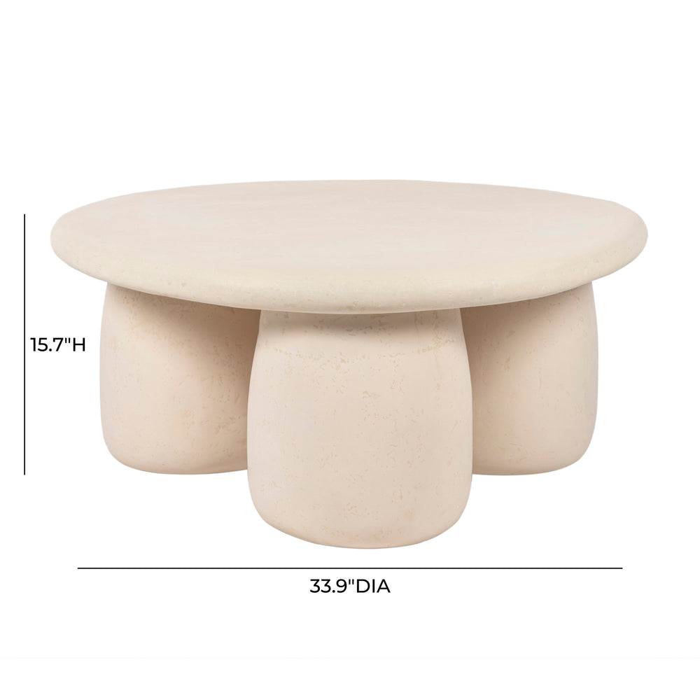Rahul 34" Cream Round Coffee Table dimensions