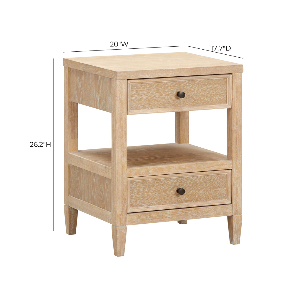 Bristol Park Whitewashed Oak Wood 2-Drawer Nightstand dimensions