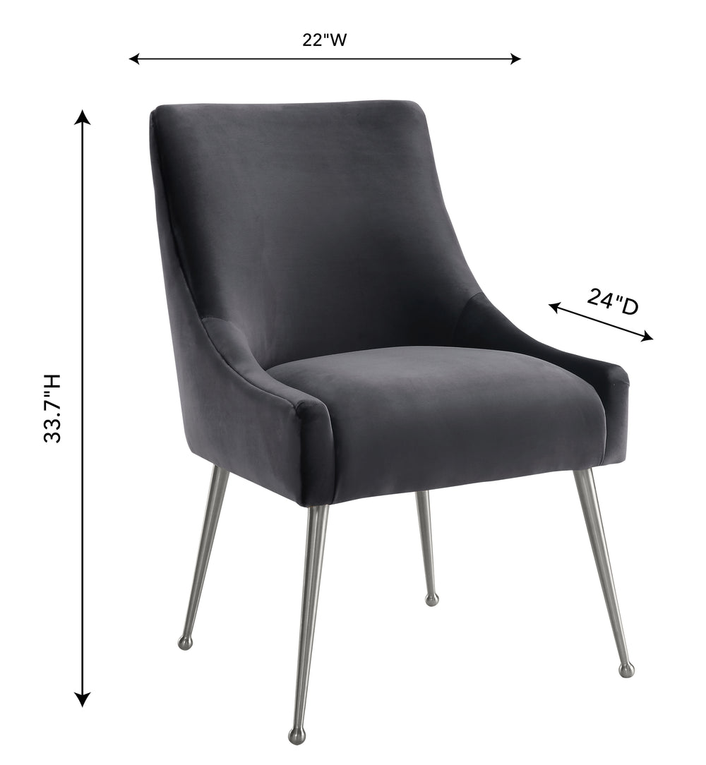 Beatrix Grey Velvet Side Chair - Silver Legs dimensions