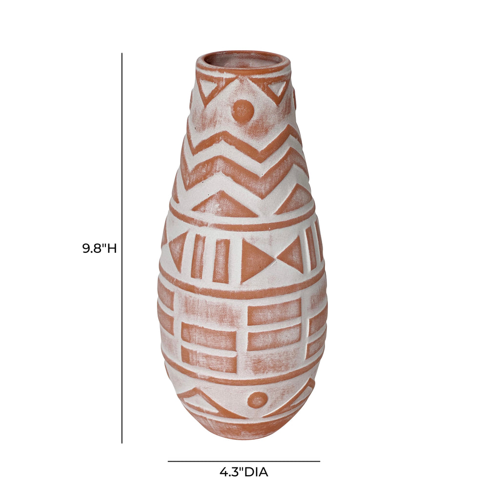 Earthenware Aztec Teardrop Flower Vase in Terracotta dimensions