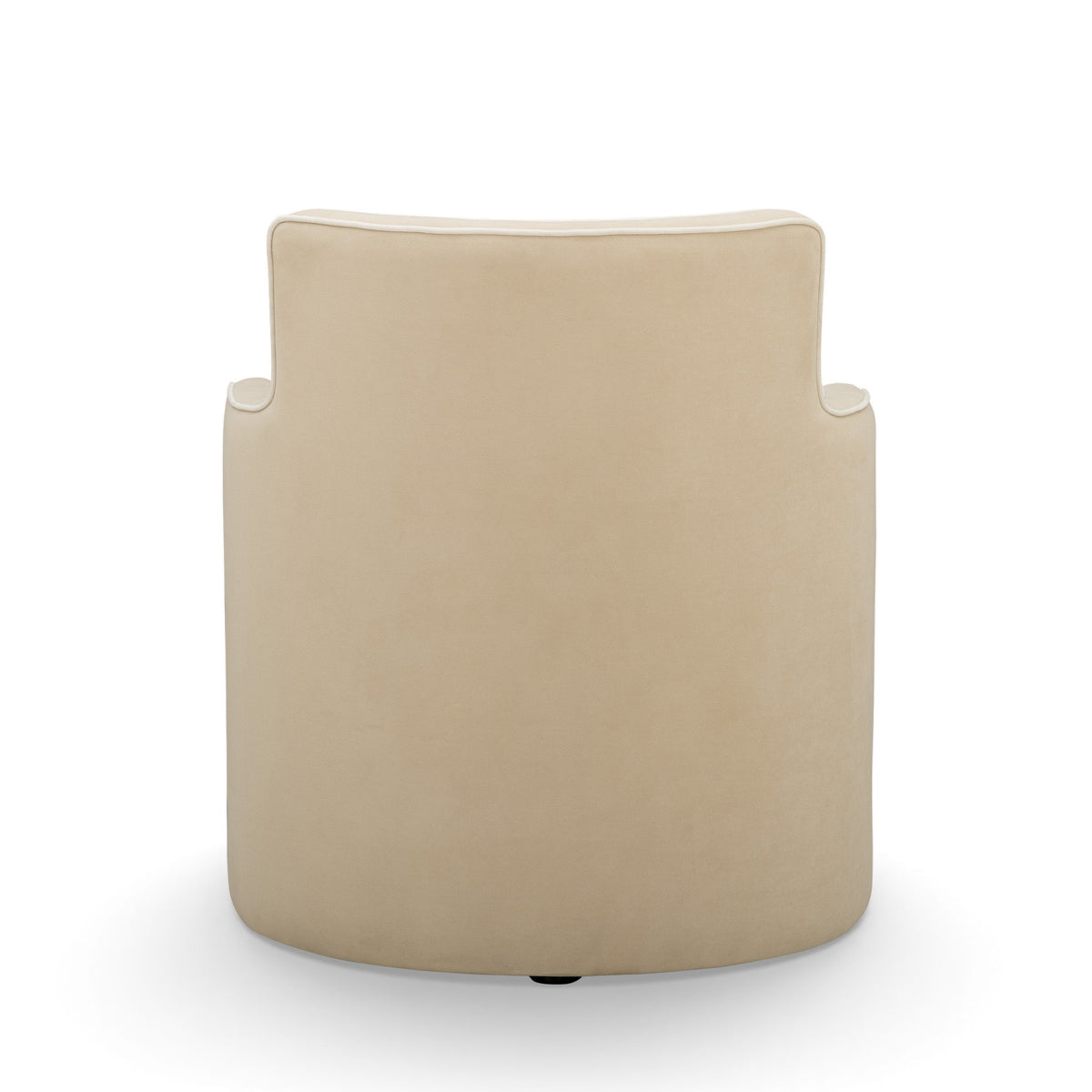 Passe Tasseled Velvet Swivel Accent Chair in Tan neutral velvet fabric detail