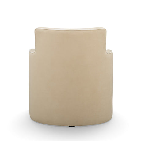 Passe Tasseled Velvet Swivel Accent Chair in Tan neutral velvet fabric detail
