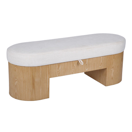 Poppi 49-inch cream performance fabric storage bench angled front view