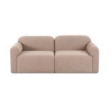 Gorge modular loveseat in tan fabric three-quarter angle showcasing plush silhouette