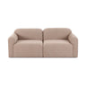 Gorge modular loveseat in tan fabric three-quarter angle showcasing plush silhouette