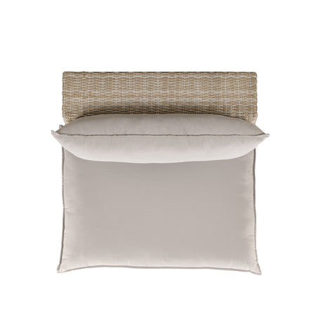 Rear angle view of the Cali weather-resistant wicker armless outdoor chair