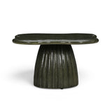 Top view of dark speckled green glossy finish on cloud-shaped concrete tabletop