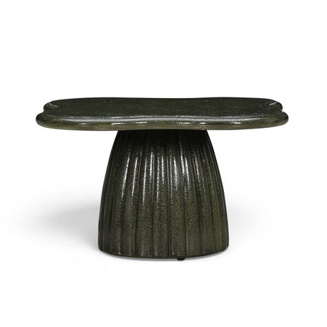 Addison 32-inch green concrete coffee table with cloud-shaped top on fluted pedestal base