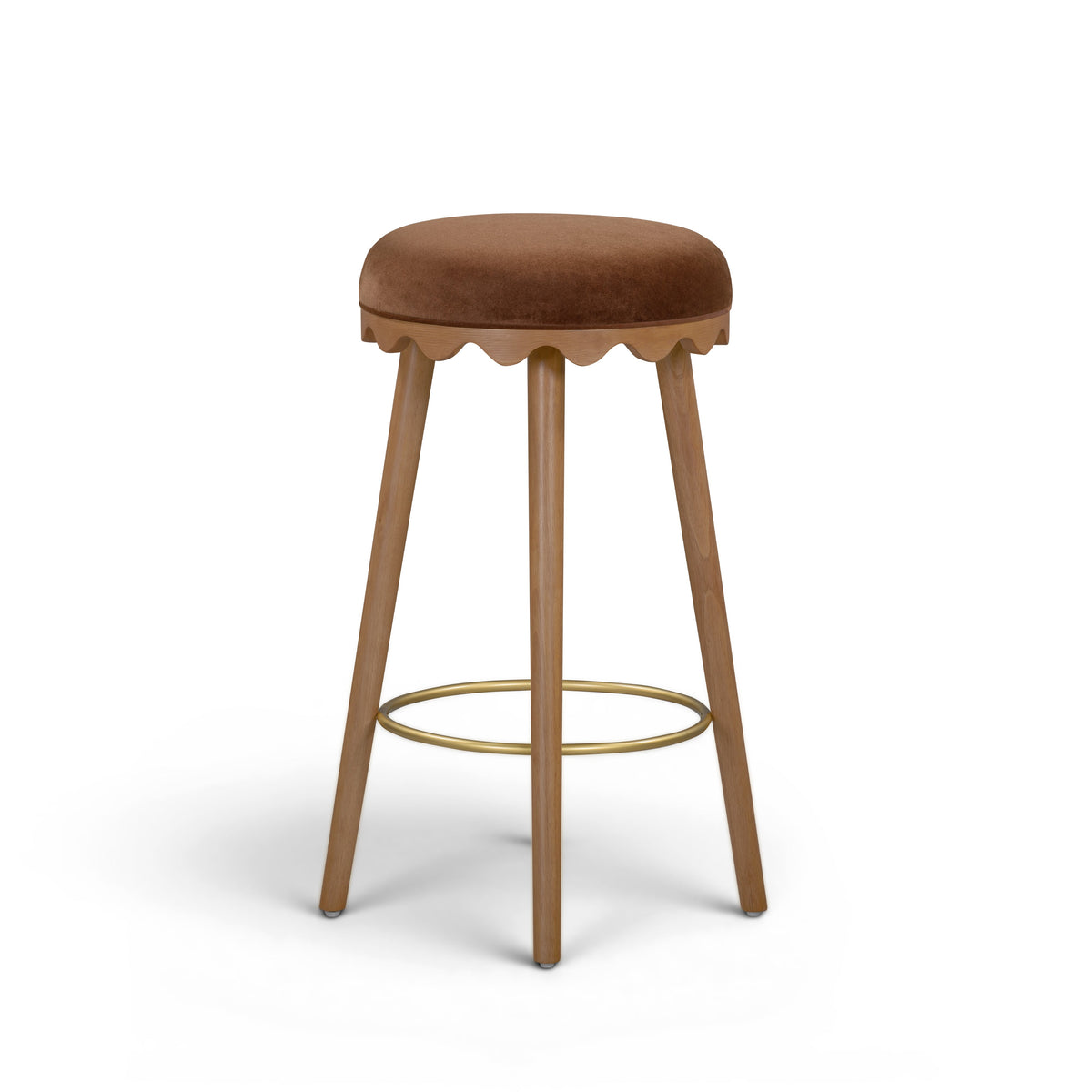 Oodle Performance Vegan Mohair Bar and Counter Stool bottom underside view with protective floor glides