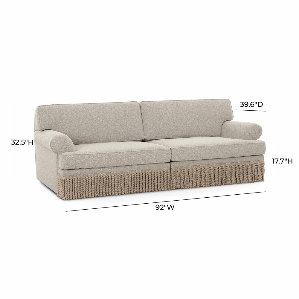 Yvette 92" Warm Grey Boucle Sofa dimensions