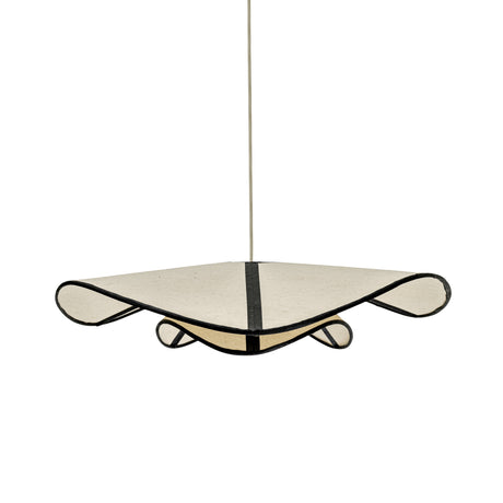 Chapeau Du Matin Fabric Pendant Lamp showing fluid asymmetrical silhouette and contrast piping