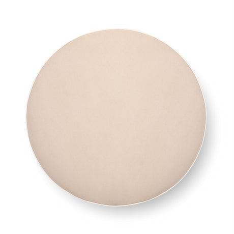 Neutral floral Tassy Round Ottoman angled perspective showing patterned upholstery