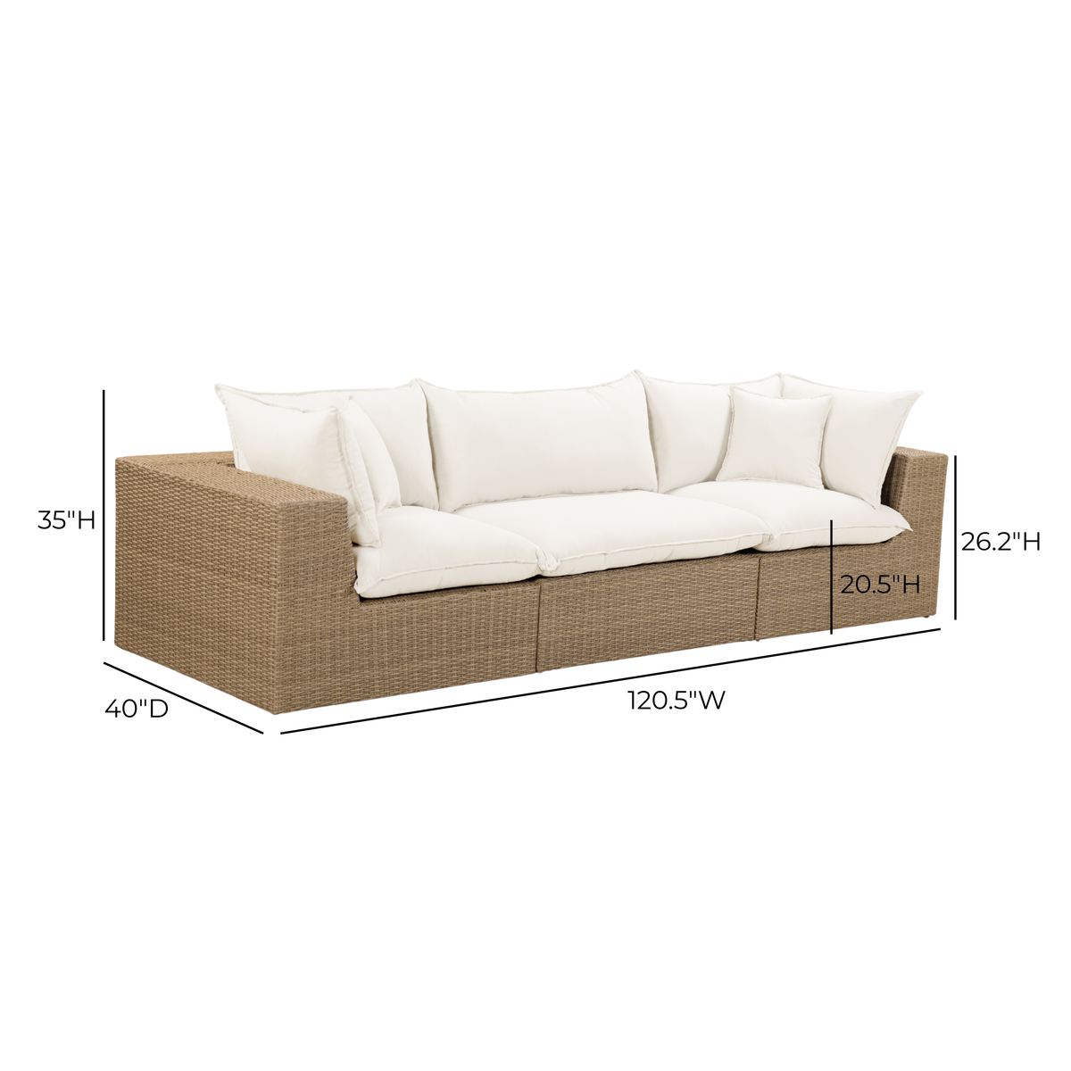 Cali wicker outdoor sofa level resting on deck surface