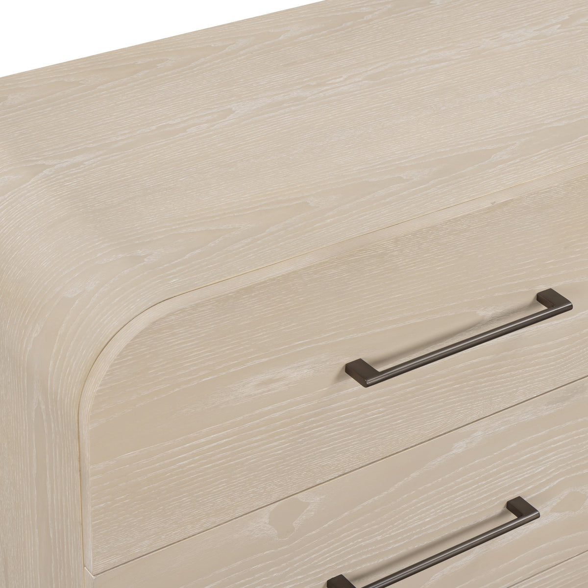 Marissa ash wood dresser paired with a bedroom vanity mirror and table lamp