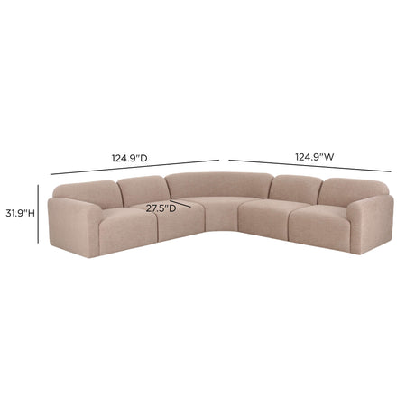 Back profile of the Gorge modular corner sectional displaying tailored fabric upholstery