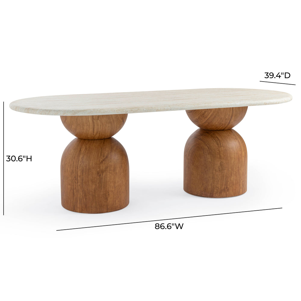 Cynthia 87" Faux Travertine Concrete Indoor / Outdoor Oval Dining Table dimensions