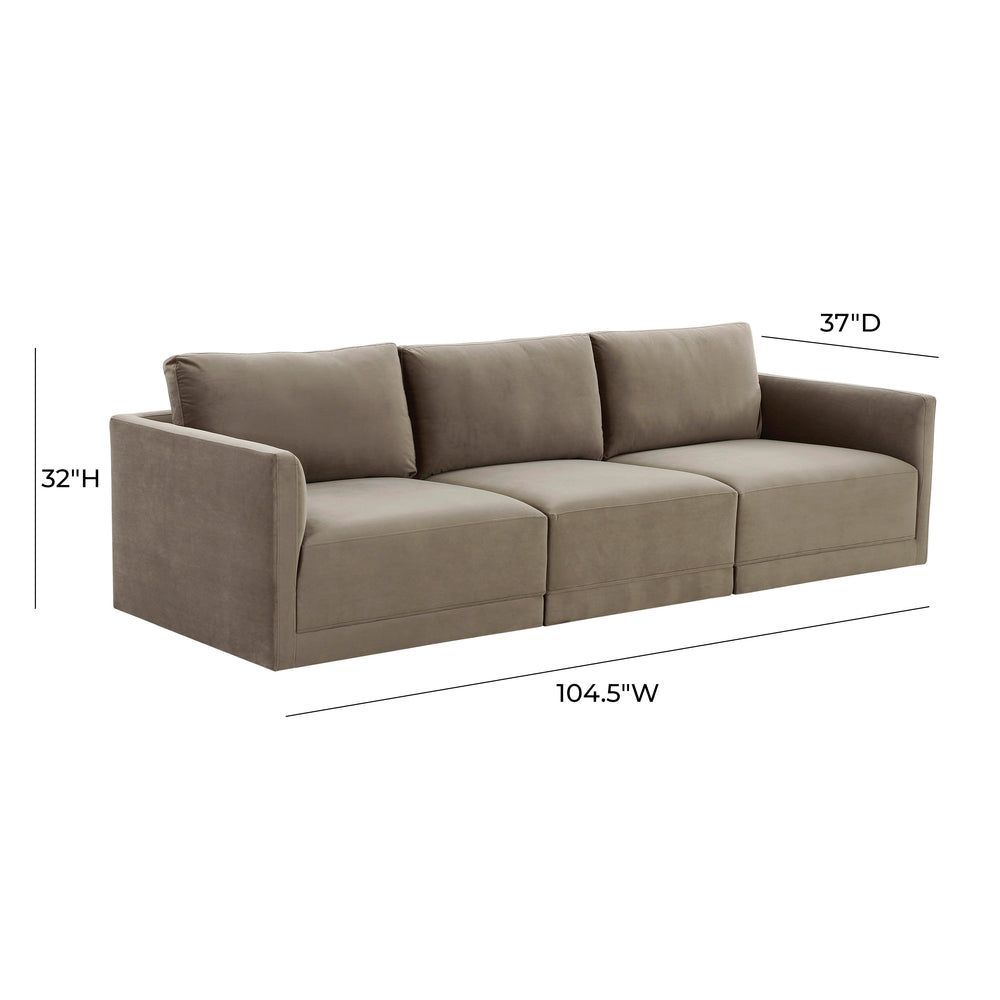 Willow 105" Velvet Modular Sofa dimensions