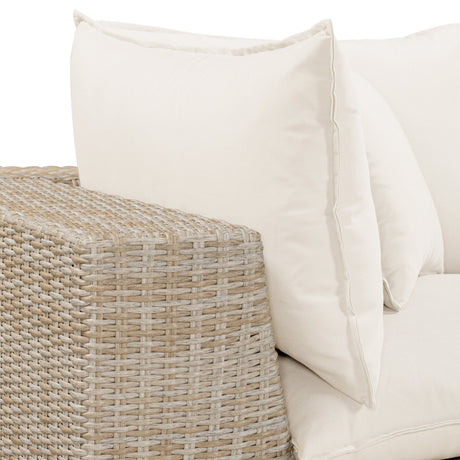 Close-up detail of weather-resistant performance fabric cushion texture on Cali loveseat