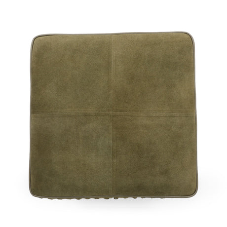 Low angle perspective highlighting the base fringe on the Daphne square ottoman