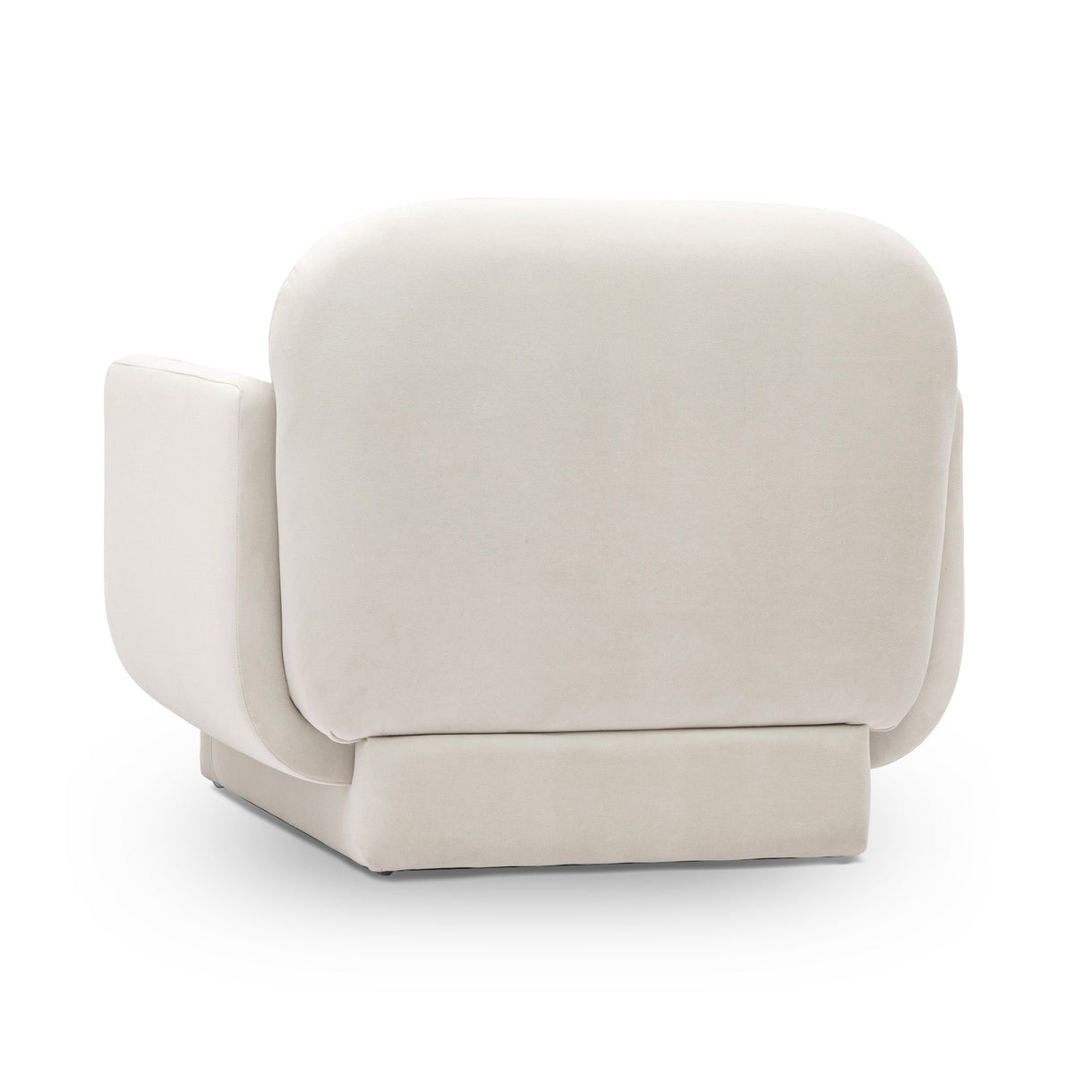 Side perspective of Azalea Performance Velvet Accent Chair low grounded frame
