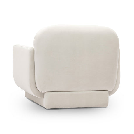 Side perspective of Azalea Performance Velvet Accent Chair low grounded frame