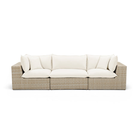 Cali 120-inch modular outdoor sofa front angled view on patio