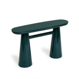 Low angle perspective highlighting structural base of Baila console table