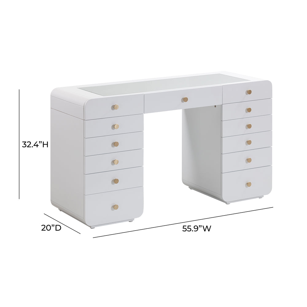 Hollywood 56" White Desk with Vanity Mirror dimensions
