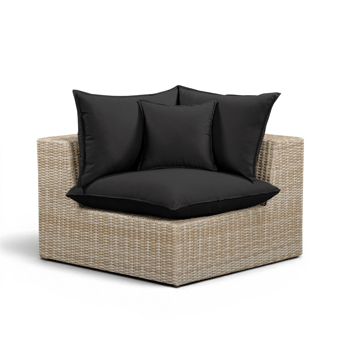 Cali Outdoor Corner Chair in Black Performance Fabric with Natural Wicker Base