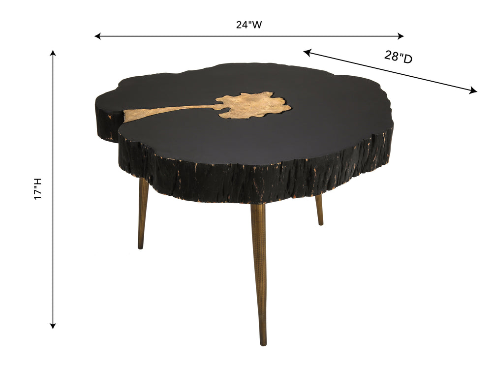 Timber 28" Black and Brass Coffee Table dimensions