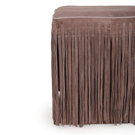 Daphne square suede fringe ottoman styled beside a contemporary accent chair