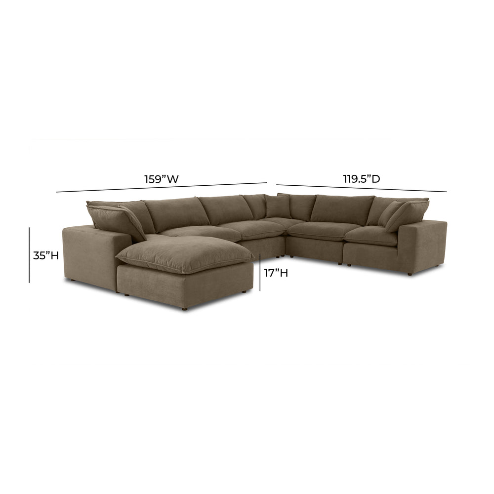Cali 7-Piece Chocolate Brown Performance Velvet Large Chaise Sectional dimensions