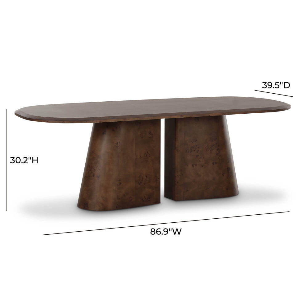 Gladyss 87" Brown Burl Oval Dining Table dimensions