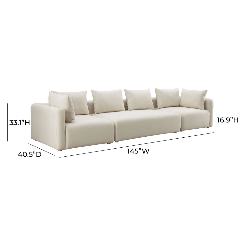 Hangover 145" Cream Performance Linen Long Sofa dimensions