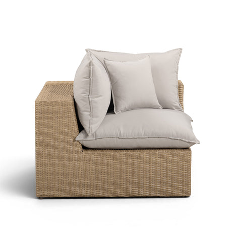 Detailed texture view of all-weather synthetic wicker weave on Cali chair