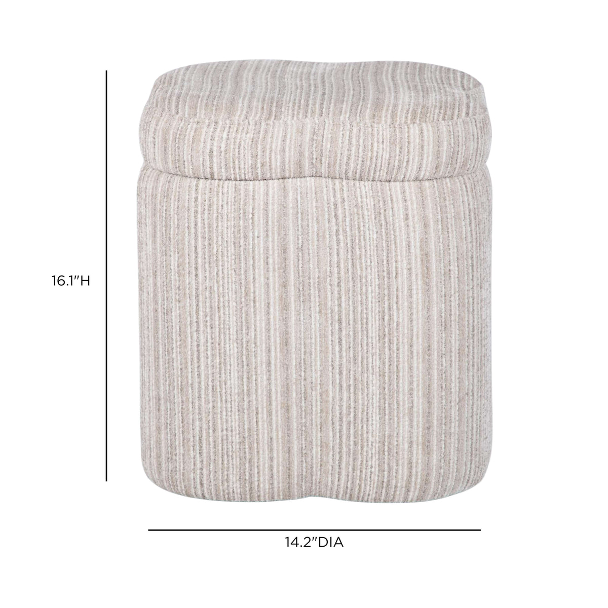 Top-down perspective of the cushioned seat on the Lilou cream storage ottoman