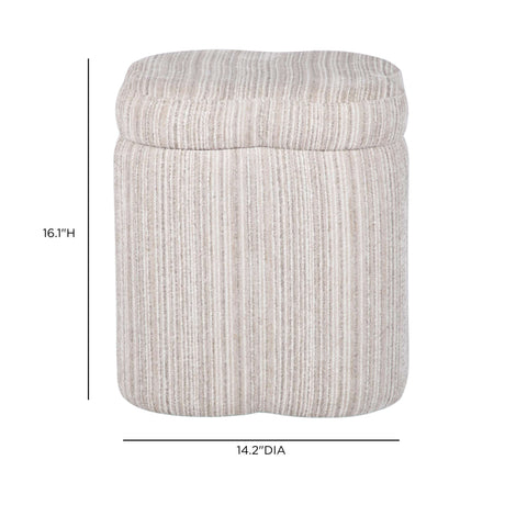 Top-down perspective of the cushioned seat on the Lilou cream storage ottoman