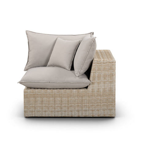 Close up of grey performance fabric cushion on the Cali outdoor corner chair