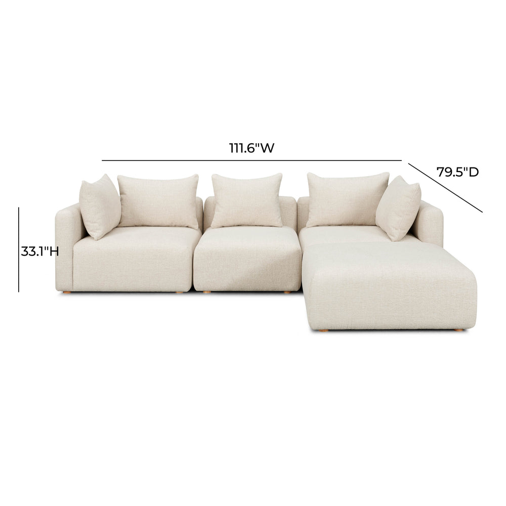 Hangover 4-Piece Heavy Textured Fabric Modular Sectional dimensions