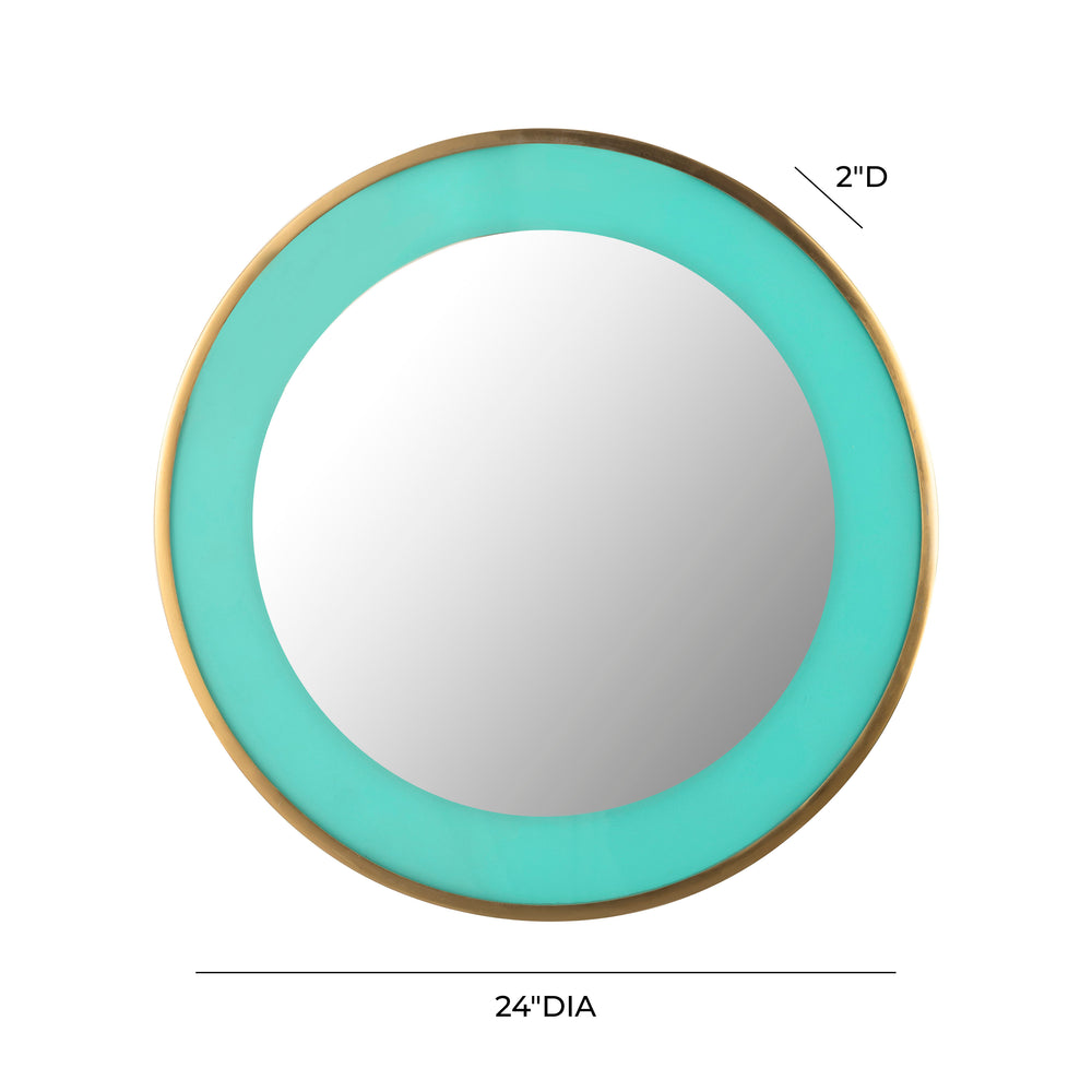 Lucille 24" Turquoise and Brass Round Wall Mirror dimensions