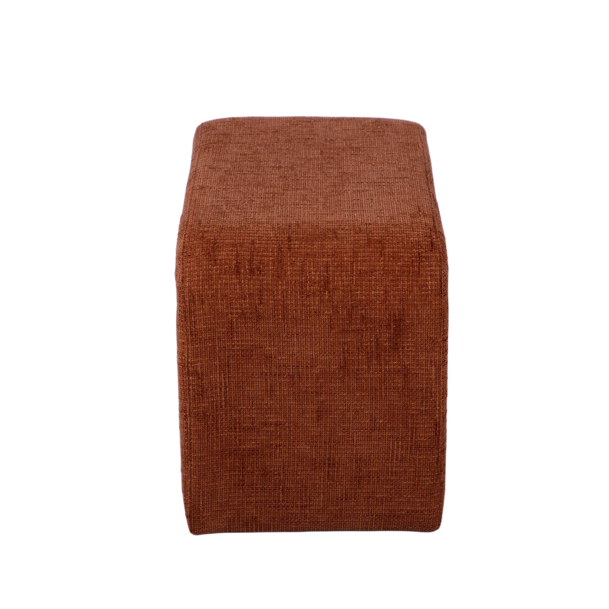 Upholstered striped storage side table used as an accent living room stool