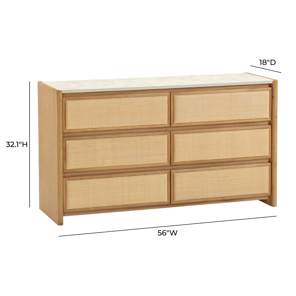 Paige 56" Natural Oak 6-Drawer Dresser dimensions