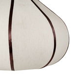 Close-up detail of contrast edge piping along the woven fabric pendant lamp