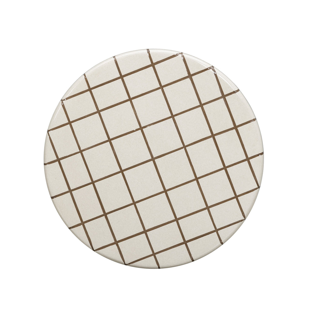 Detail view of graphic embossed grid on Tatiana concrete side table