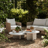 FOAK Juju round white faux marble large coffee table front perspective